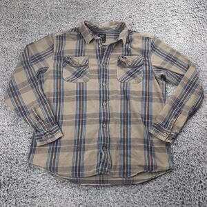 RVCA Shirt Men Extra Large Green Flannel Plaid Button Up Long Sleeve Skater